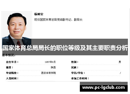 国家体育总局局长的职位等级及其主要职责分析