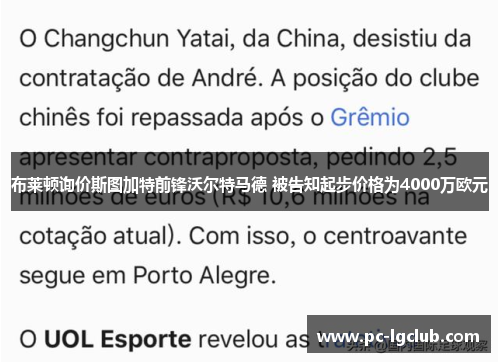 布莱顿询价斯图加特前锋沃尔特马德 被告知起步价格为4000万欧元