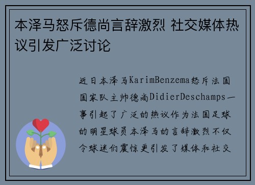 本泽马怒斥德尚言辞激烈 社交媒体热议引发广泛讨论